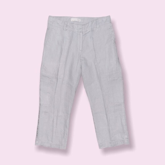 Eileen Fisher Pants - Eileen Fisher 100% Organic Linen Pants Light Grey Cropped Coastal Womens Size 2